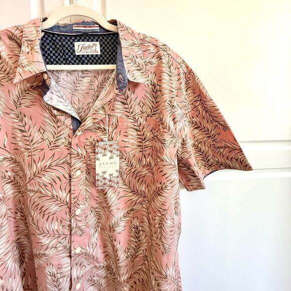 NWT Jachs NY short-sleeve button-up shirt with a tropical Hawaiian print.  Size - Picture 3 of 9